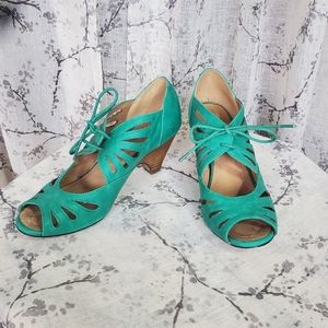 Chelsea Crew Lace Up Aqua Heels